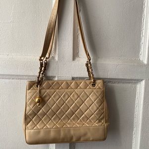 Chanel W/Gold chains and Cc Ball Charm Vintage Tan Lambskin LeatherHandbag